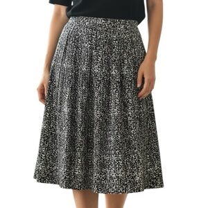 Talbots Pleated Drop Waist Abstract Animal Print Midi Skirt Black White